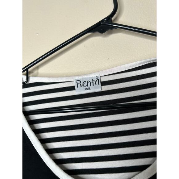 Women’s Size 2XL Renta Blouse Striped Back Black Flowy Ribbon Graphic - Picture 3 of 4